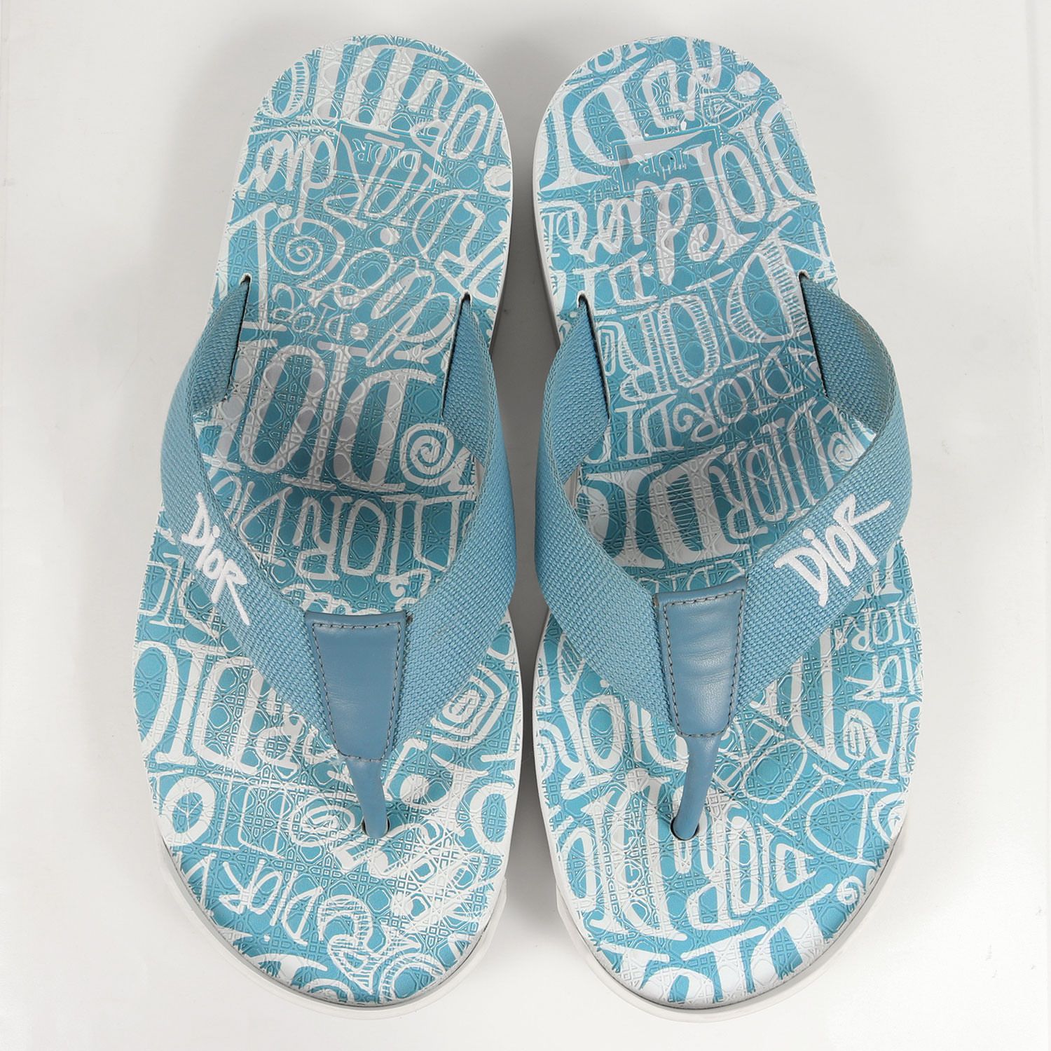 Dior HOMME ディオールオム サイズ:42 SHAWN STUSSY ショーンフォントロゴ ビーチサンダル Embroidery Flip Flops 20SS ライトブルー イタリア製 ブランド コラボ 【メンズ】