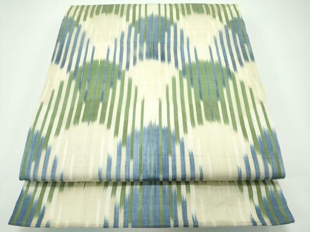 平和屋本店■希少　夏物　国画会　池田リサ　板締め絣　工芸呉服　芥川　九寸開き名古屋帯　青海波　たとう紙付き　逸品　CZAA3875s5 平和屋本店□希少 夏物 国画会 池田リサ 板締め絣 工芸呉服 芥川 九寸