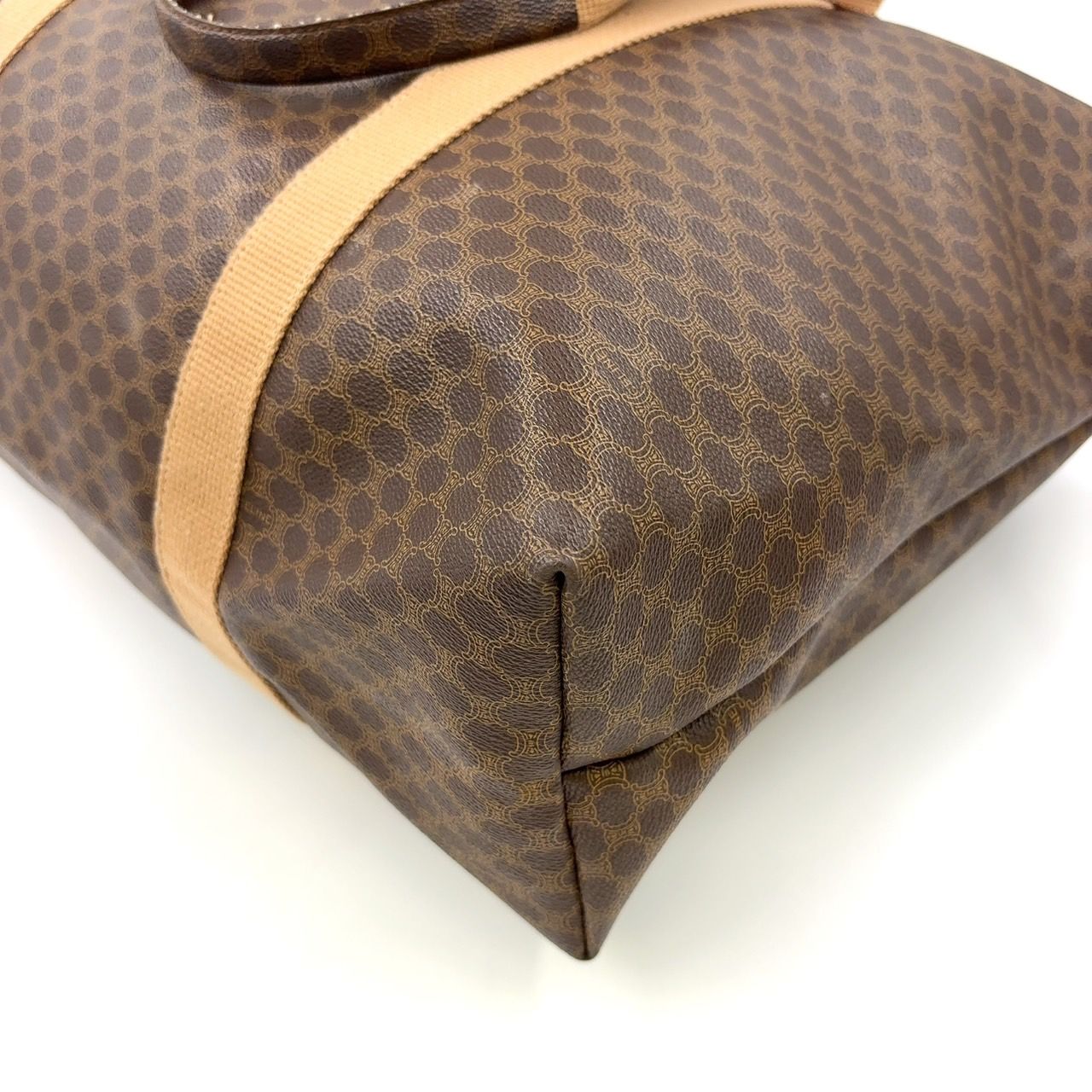 【CELINE】ボストンバッグ　マカダム柄　ゴールド金具　PVC ブラウン CELINE マカダム柄 レザー×PVC ブラウン ボストンバッグ