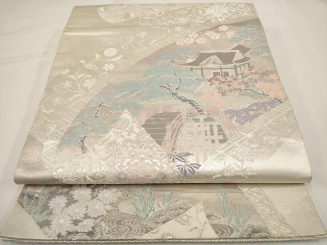 袋帯 上品な唐織と銀彩 美しい加工 正絹 AO-3861 平和屋着物◎六通柄袋帯 唐織 鳳凰花文 金銀糸 正絹 逸品