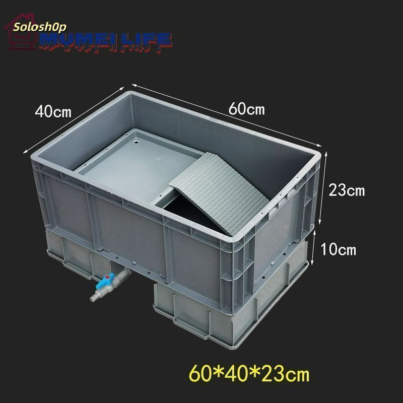 亀飼育用水槽 カメ用水槽 大型カメ飼育ケース 亀水槽 大きい 60x40x23 CM 亀観察飼育用プラスチック水槽日向ぼっこ台 観察 排水孔 階段 カメ 飼育ケース 爬虫類