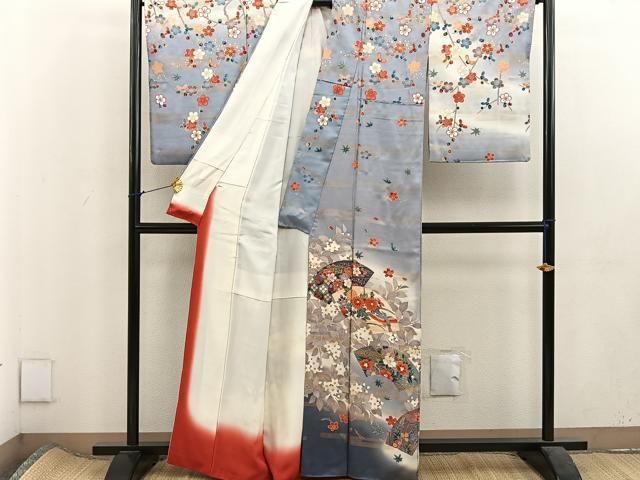 平和屋着物□訪問着 地紙重ね花鳥文 暈し染め 金彩 正絹