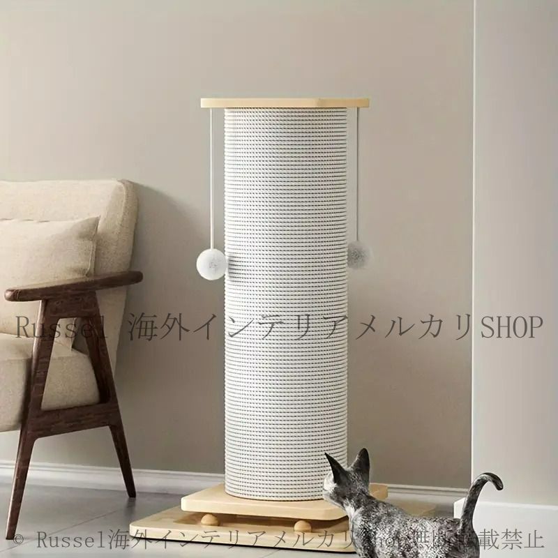 猫用スクラッチポスト 耐久性があるベース インタラクティブ ぬいぐるみボール付き エクストララージサイザル 柱 滑りにくいマット 静か 4-7