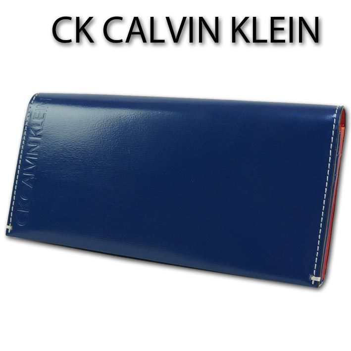 CKカルバンクライン CK CALVIN KLEIN 牛革 長財布 ブルー - セレクト