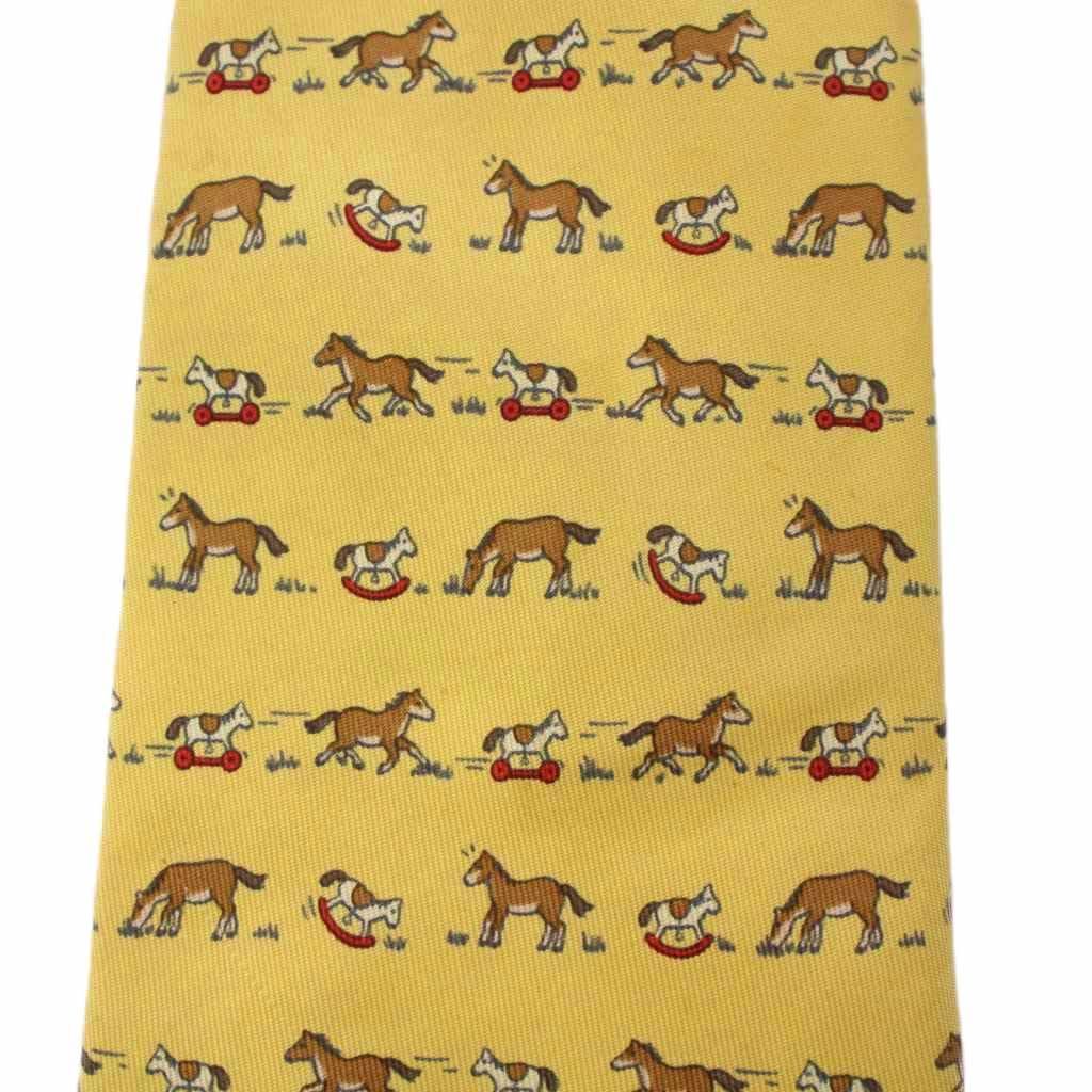 【美品】エルメス ネクタイ イエロー H柄 馬柄 動物柄 高級【フランス製】 美品】エルメス ネクタイ イエロー H柄 馬柄 動物柄 高級