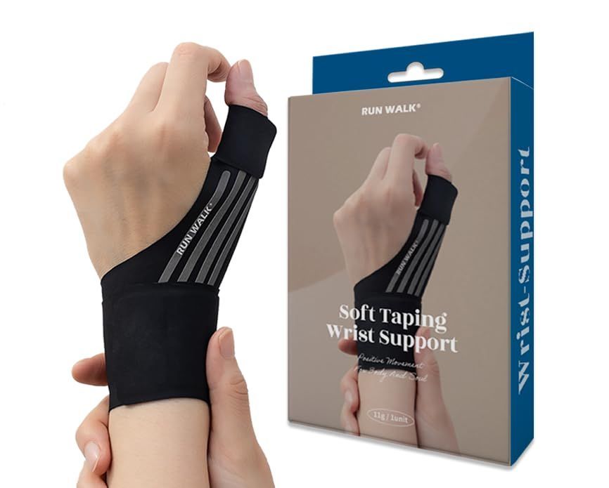 Shape ブラック-右手用 ランワーク ソフト テーピング 手首サポーター フリーサイズ 薄手 3D 添え木タイプ 親指 サポート 抗菌 クール 素材 ブラック-右手用