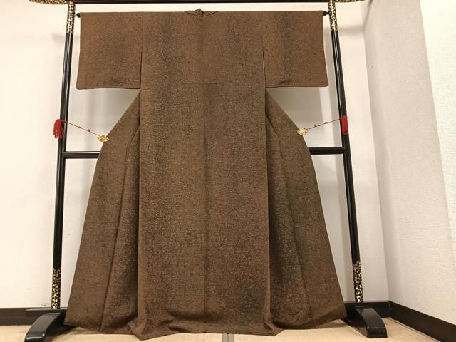 平和屋着物▽上質な小紋　単衣　横段文　お召縮緬　正絹　逸品　BAAS8337hv 平和屋着物▽上質な小紋 単衣 横段文 お召縮緬 正絹 逸品