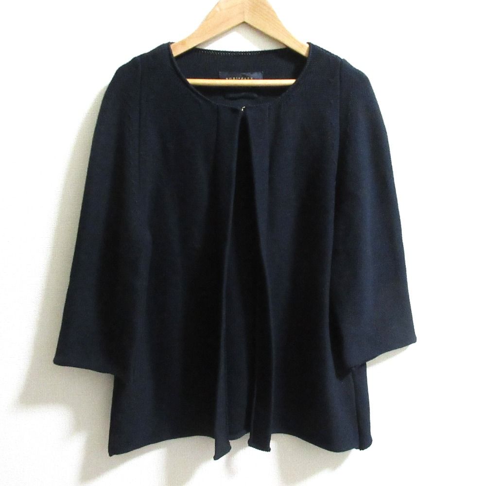 美品 YURI PARK ユリパーク バックリボン コットンニット カーディガン ジャケット ネイビー レディース 古着 中古 美品 YURI PARK ユリパーク バックリボン コットンニット