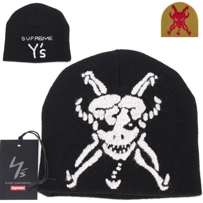 Supreme × Y’s シュプリーム ワイズ スカル ビーニー Skull Beanie ブラック オリーブ ロゴ ヨウジ ヤマモト コラボ スカル ロゴ刺繍 ニット帽 キャップ 帽子 ハット メンズ レディース メンズ レディース ユニセックス
