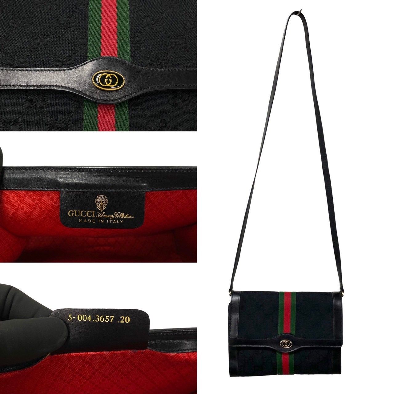 ほぼ未使用 GUCCI オールドグッチ シェリーライン レザー GGキャンバス ディアマンテ ミニ ショルダーバッグ 65406 ブラック ほぼ未使用 GUCCI オールドグッチ シェリーライン レザー GGキャンバス