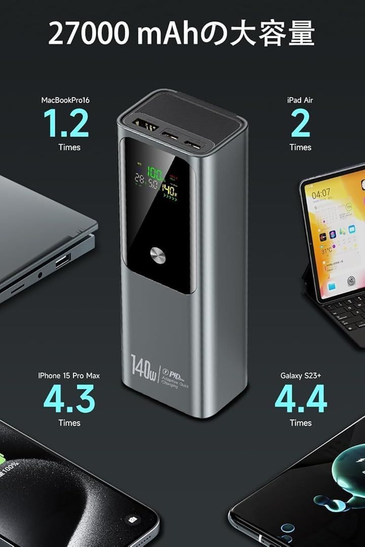 Raydyn モバイルバッテリー 250W・27000mAh単ポート140W高出力 PD3.1 
