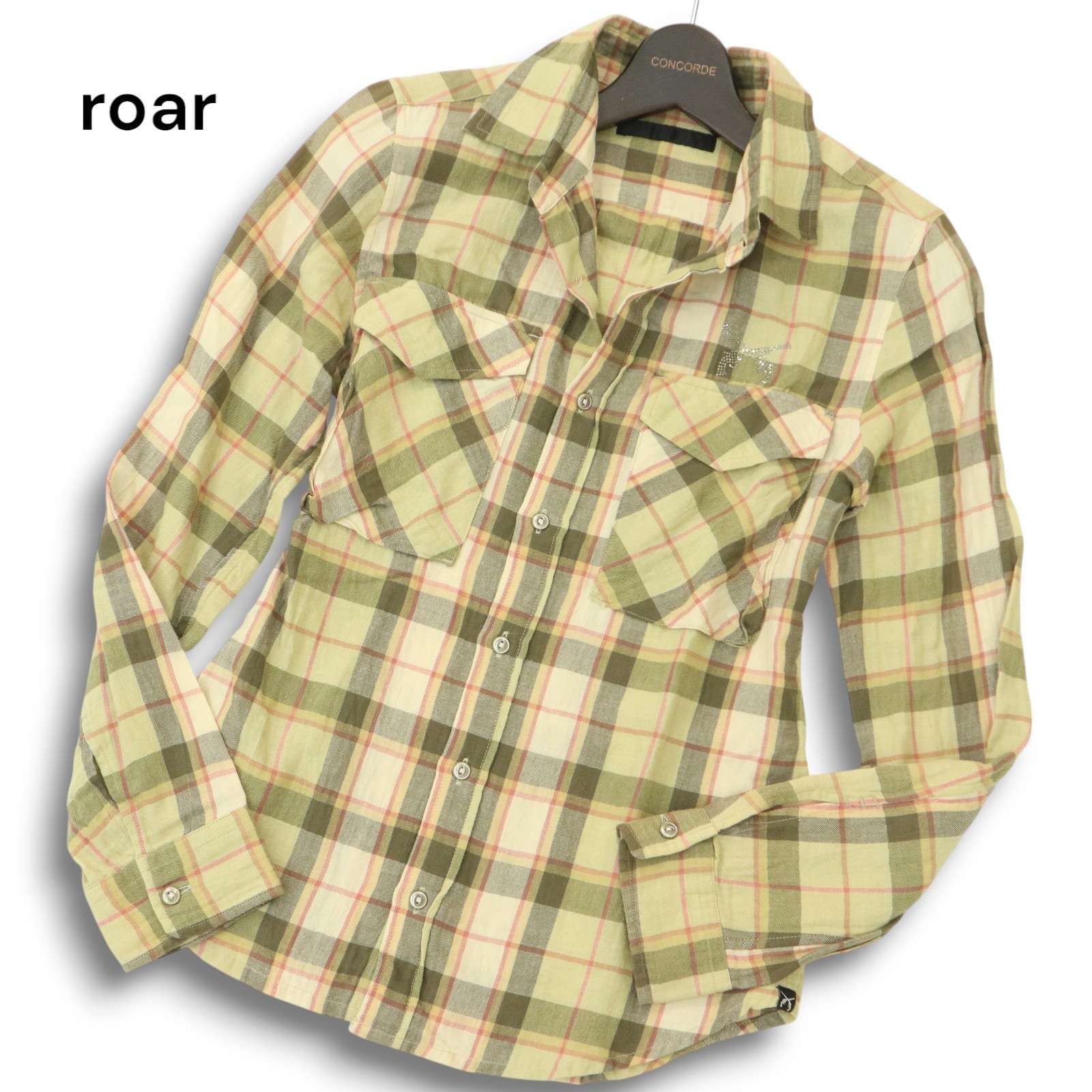 roarロアー 二丁拳銃　ブリーチネルシャツ　チェックシャツ　1 スワロフスキー 定価44000)ロアーroar・二丁拳銃スワロメタル チェックシャツ
