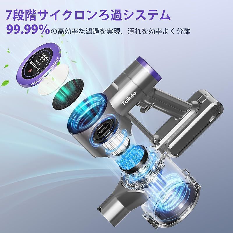 掃除機 コードレス【2024革新モデル&55Kpa超強力吸引&ホコリ自動検知