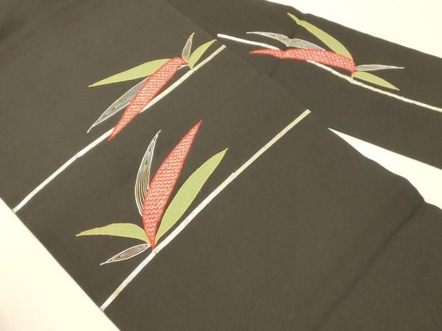平和屋着物◎九寸名古屋帯 駒刺繍 絞り 笹文 黒地 金銀糸 正絹 逸品 AAAP6091fw - メルカリ