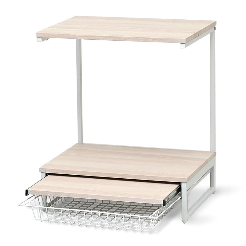 moca company Lita レンジ上ラック 2段 幅50cm ハイタイプ キッチン収納 スライド かご付き ホワイト ナチュラル