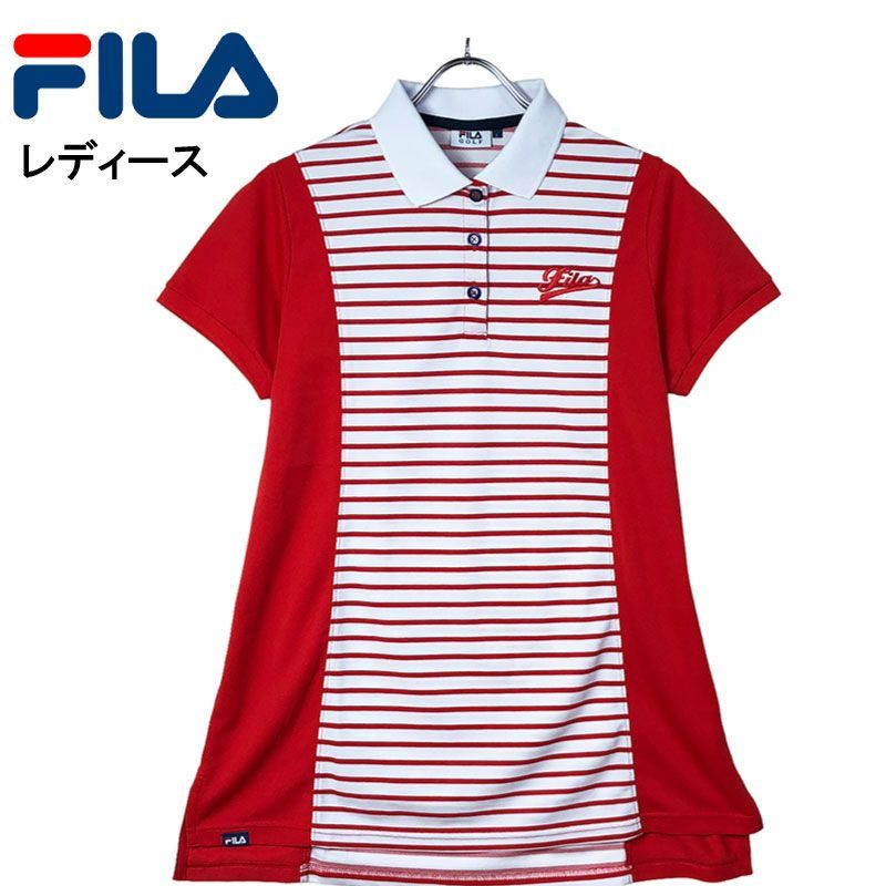 FILA GOLF フィラゴルフ 半袖ポロワンピース レッド ボーダー L