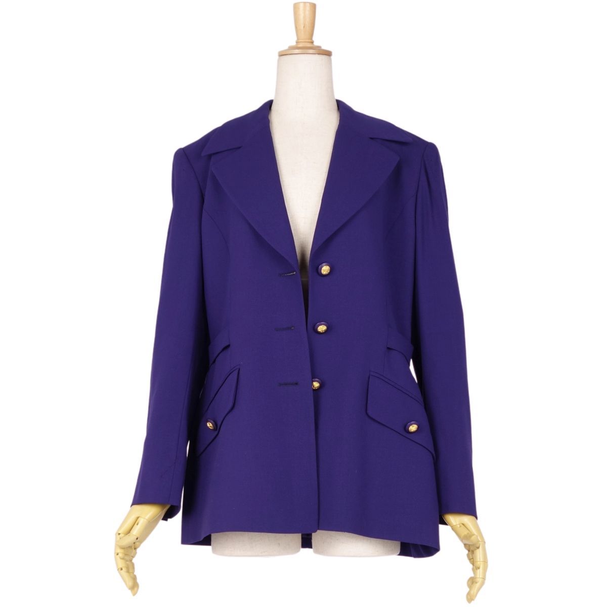 CELINE - 美品 Vintage セリーヌ CELINE ジャケット テーラードジャケット トリオンフボタン ロゴバックル ウール アウター レディース 38(M相当) ブルー 美品 Vintage セリーヌ CELINE ジャケット テーラードジャケット