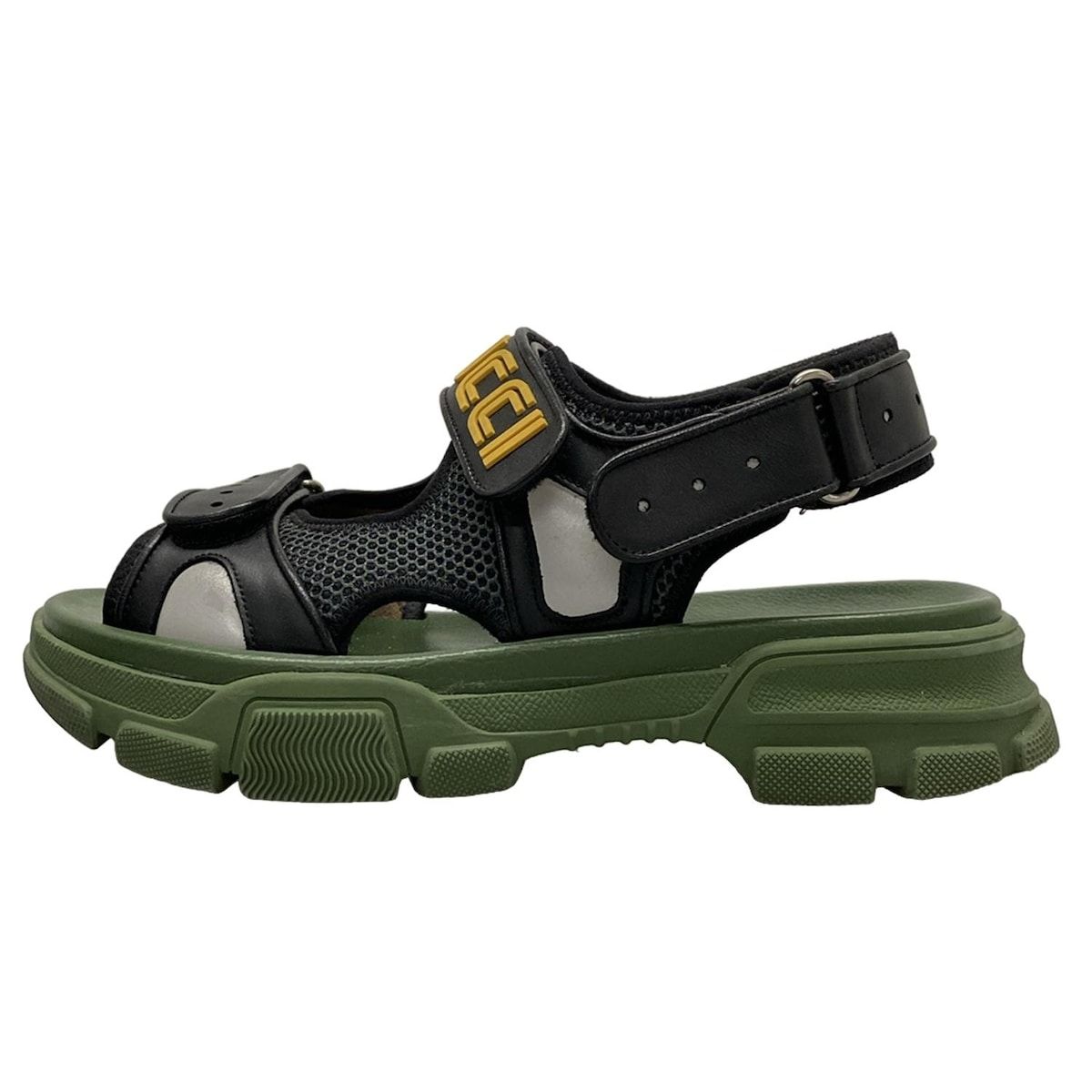 GUCCI グッチ サンダル 8 メンズ - 546064 黒×ダークグリーン×マルチ レザー