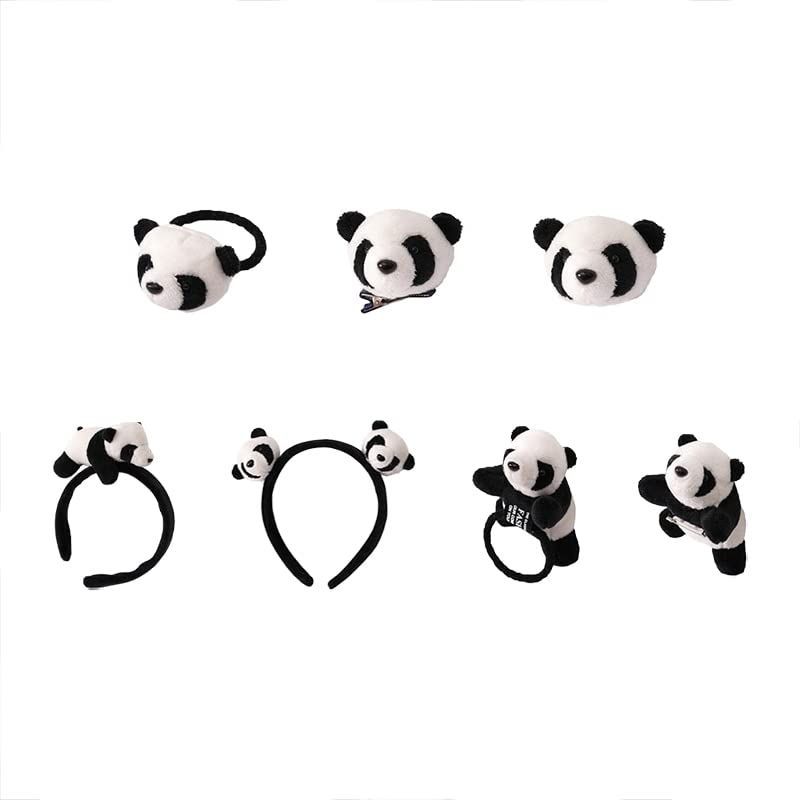 【特価商品】カチューシャ ヘアクリップ 7pcs シュシュ 髪ゴム ヘアアクセサリー 漫画デザイン 髪に優しい 可愛いパンダ 伸縮性 女の子 karonpeln レディース