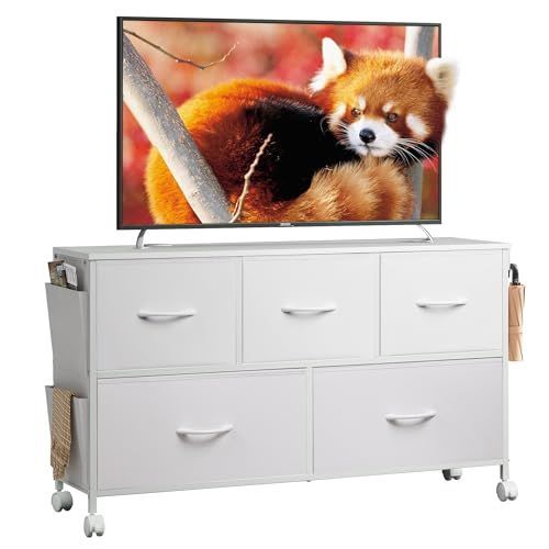 新品 WLIVE チェスト タンス キャスター付き サイドポケット付き 2段5杯 箪笥 ローチェスト リビング収納 おしゃれ 収納チェスト 布製 引き出し 大容量 洋服タンス 衣類収納 北欧 シンプル ホ