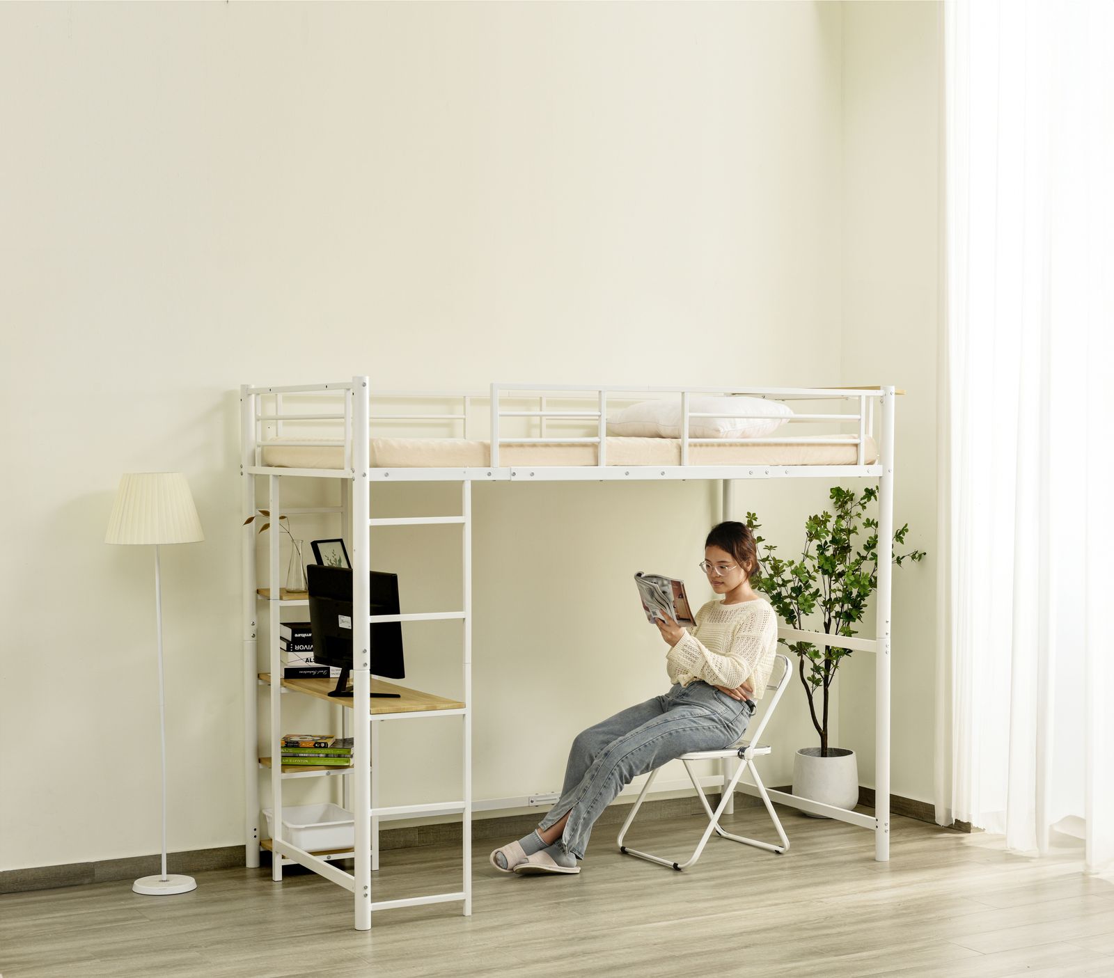 ロフトベッド シングルパイプベッドコンセント付きおしゃれ北欧風子供