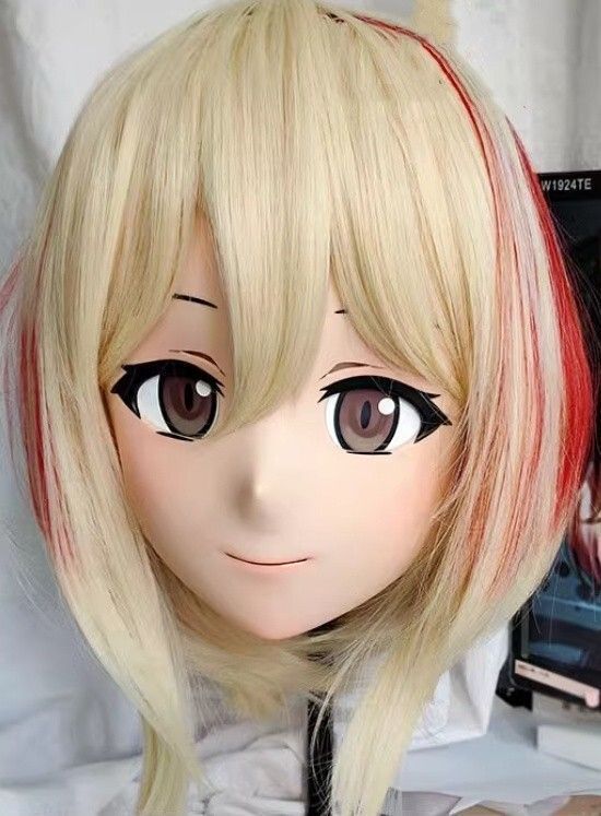 ハーフマスク 眼球付き カツラ付き NO.26 樹脂製 ヘッドロリータ人形 コスプレマスク 変身 仮装 着ぐるみ 二次元美少女