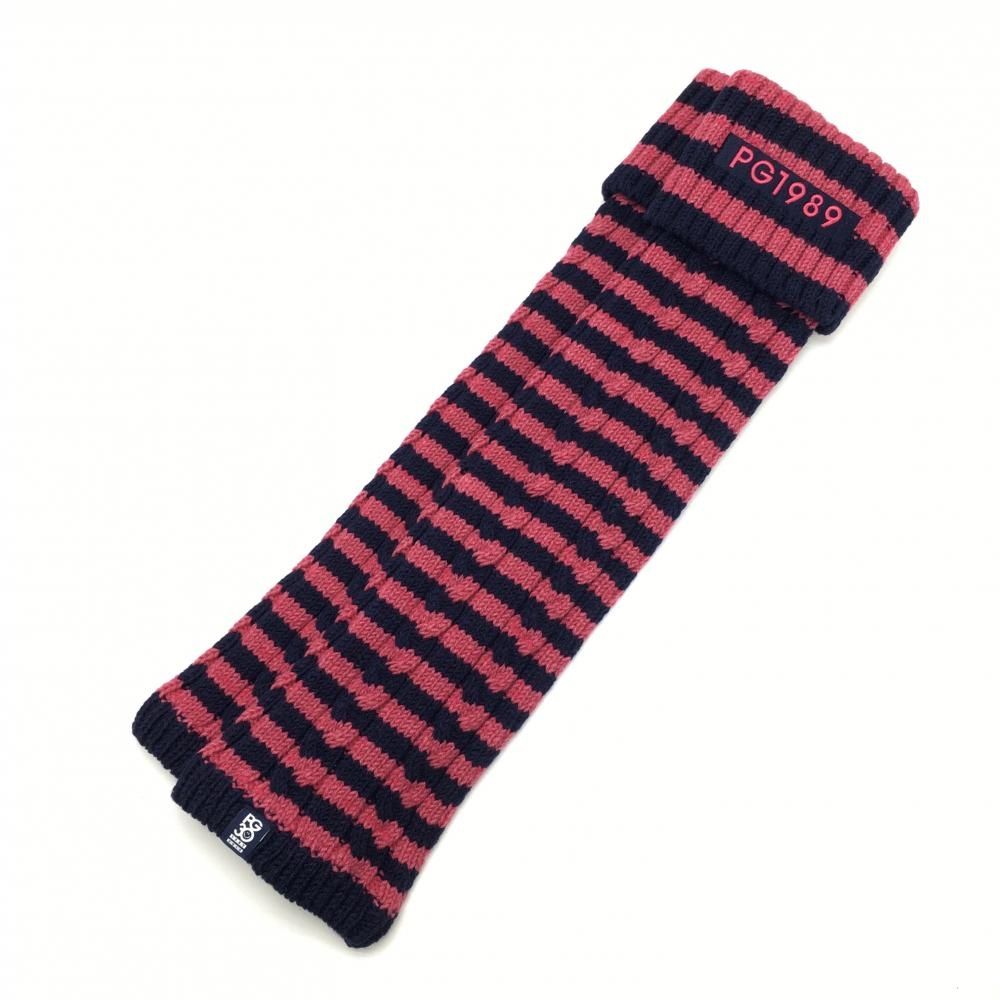パーリーゲイツ ニットレッグウォーマー ピンク×ネイビー ボーダー ケーブル編み レディース FR ゴルフウェア PEARLY GATES