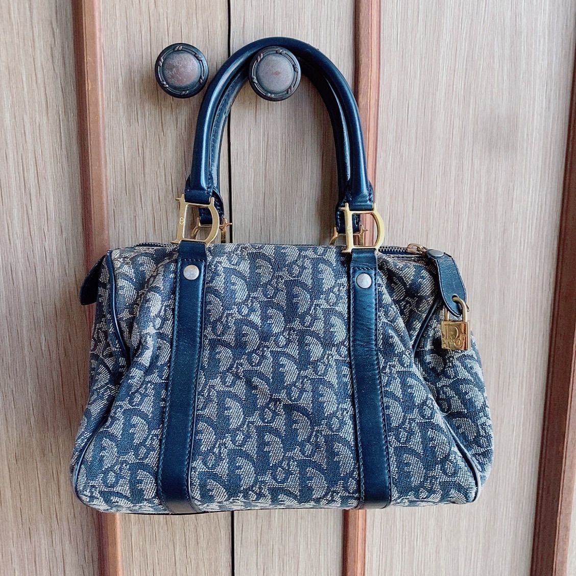 Christian Dior ディオール トロッター柄 ボストンバッグ ネイビー