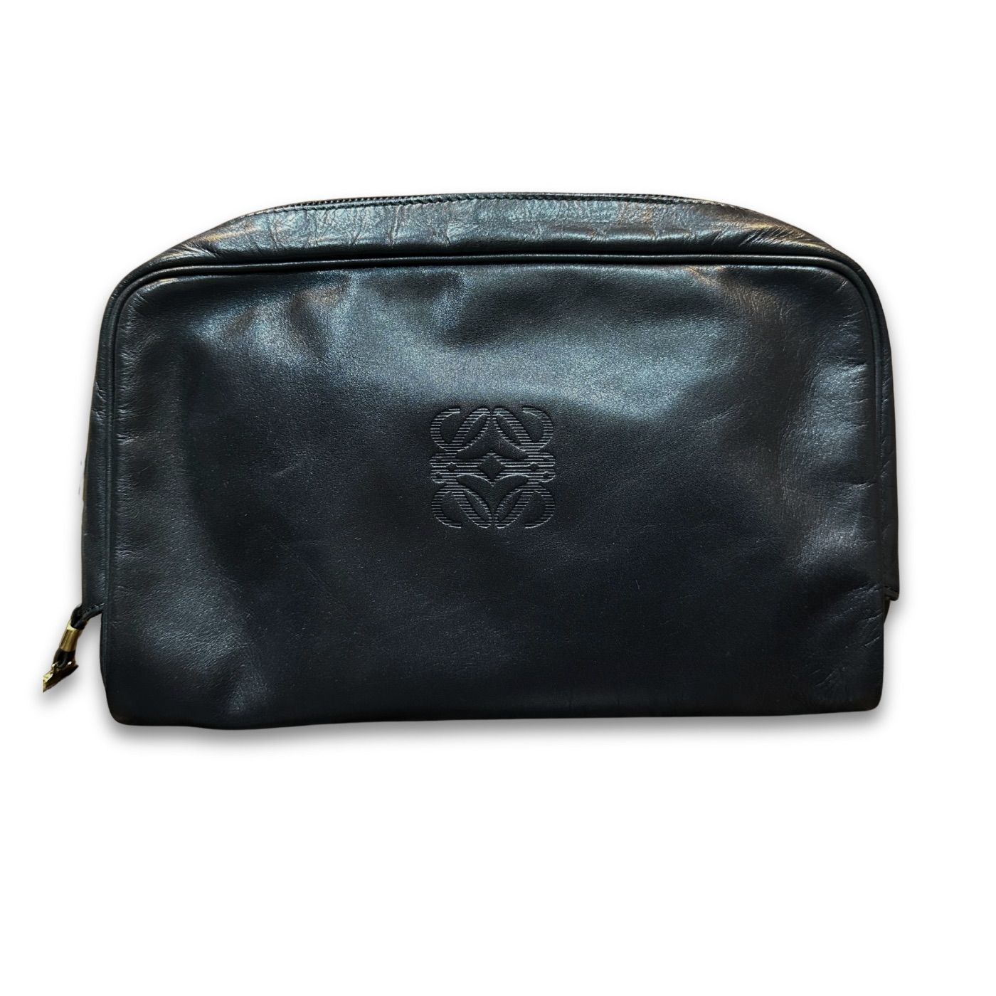 LOEWE ブラック レザーバッグ ロエベ ナッパーレザー アナグラム クラッチバッグ