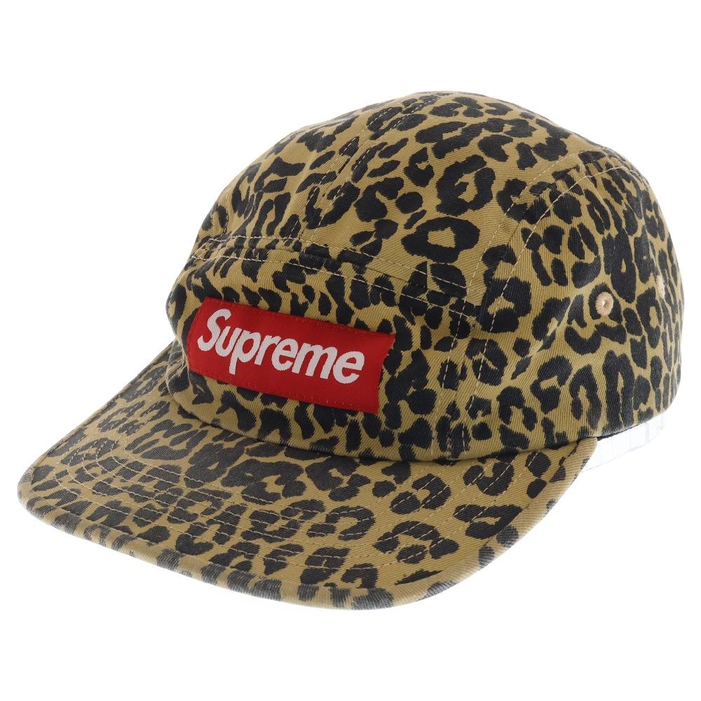 SUPREME (シュプリーム) 23AW Washed Chino Twill Camp Cap レオパード総柄 ワッペンロゴ ウォッシュド チノ ツイル レザーベルト キャンプ キャップ 帽子 ブラウン
