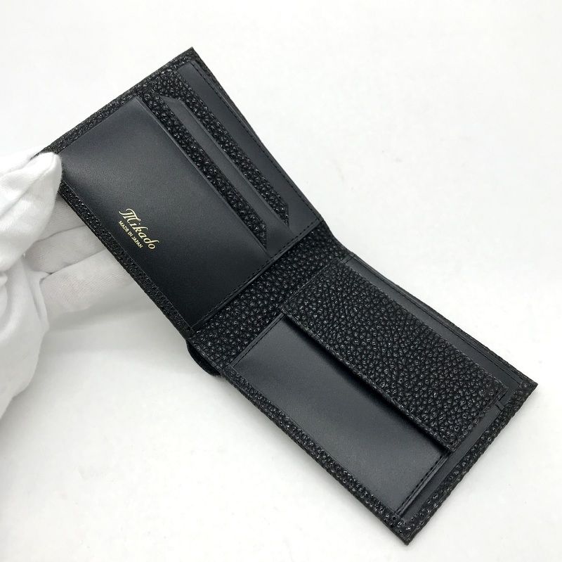 MIKADO 黒桟革 二つ折り財布 美品 コンパクト ウォレット ミニ