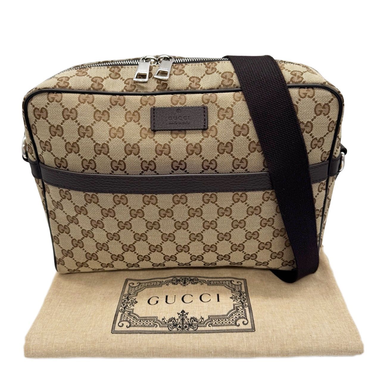 GUCCI グッチ ショルダーバッグ GGキャンバス ベージュ レザー 