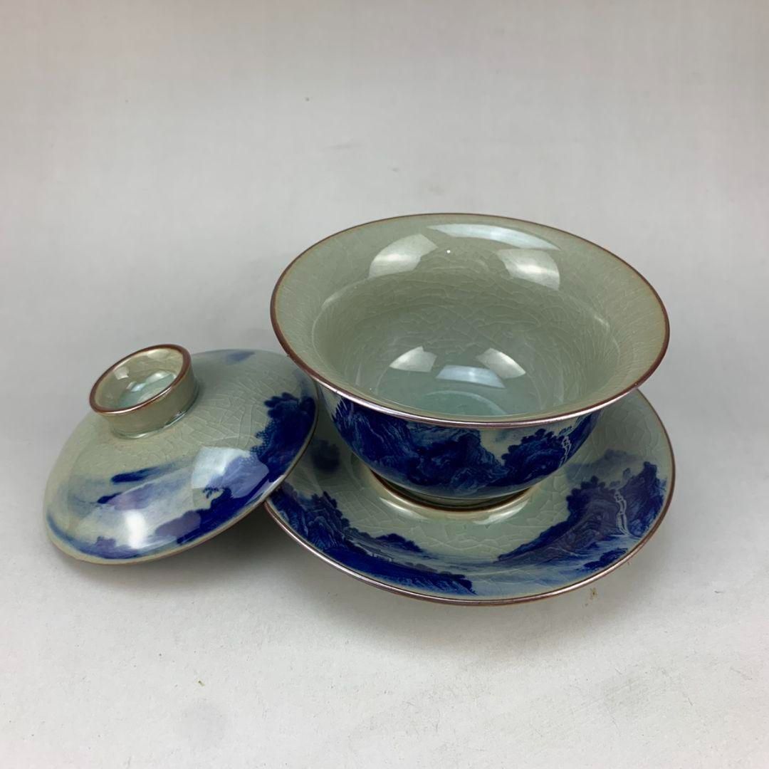 中国茶器 景徳鎮 陶磁鯖山水蓋碗 茶碗 煎茶器 茶道具 新品未使用 中国茶器 景徳鎮 陶磁鯖山水蓋碗 茶碗 煎茶器 茶道具 新品未使用
