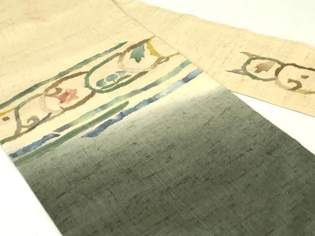 平和屋着物◎九寸開き名古屋帯 紬地 草花文 正絹 逸品 未