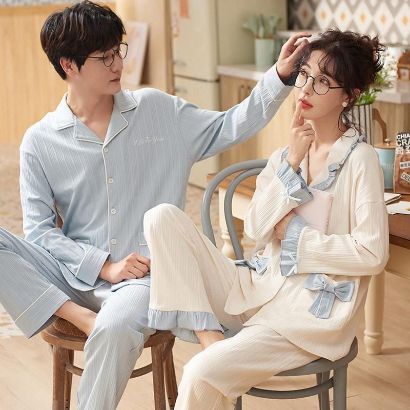 パジャマ 上下セット メンズ レディース 長袖 春秋 ペアパジャマ 部屋着 襟付き ルームウェア トップス ボ体型カバー