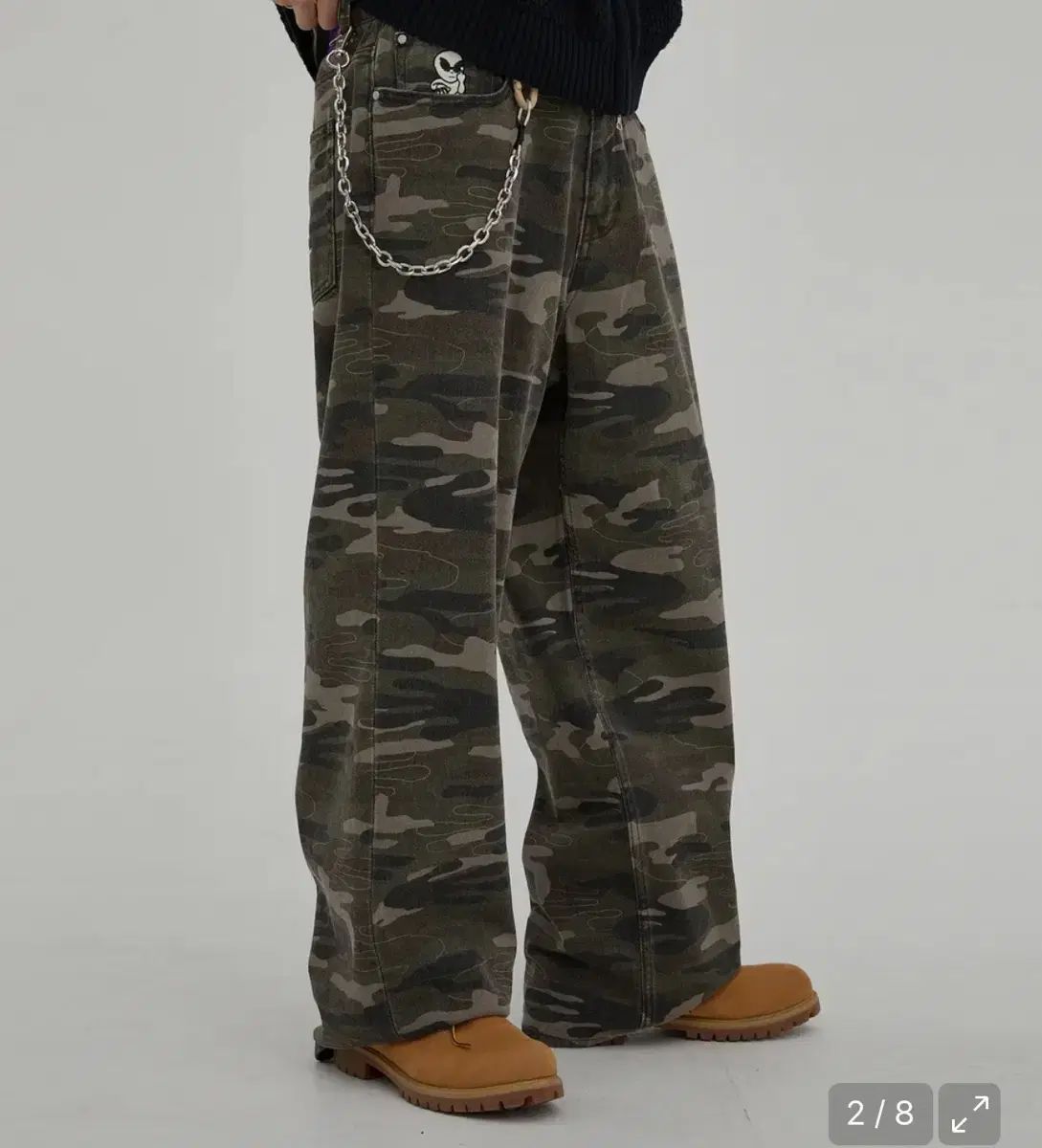 フードフード HD チェーン 刺繡 デニム パンツ カモフラージュ