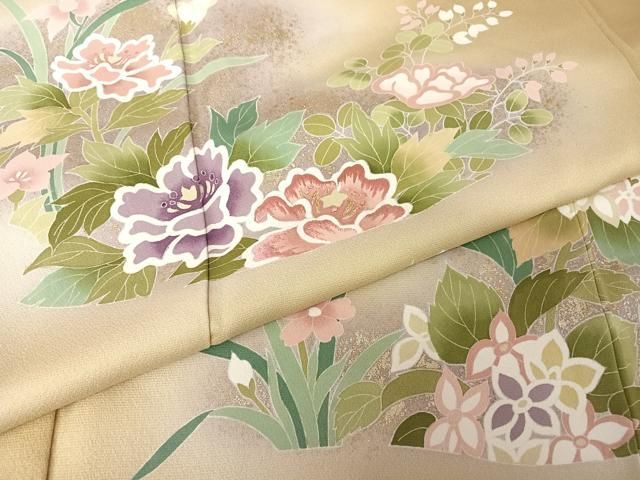 訪問着 辻ヶ花 金通し 紋無し 絞り 金彩 鹿の子 楓 椿 着物 053a d  