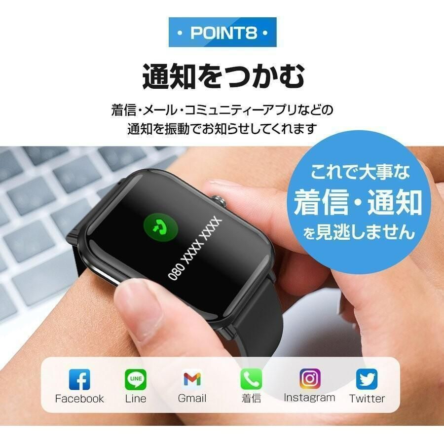 スマートウォッチ  大画面 健康管理 体温監視 着信通知 歩数 血圧