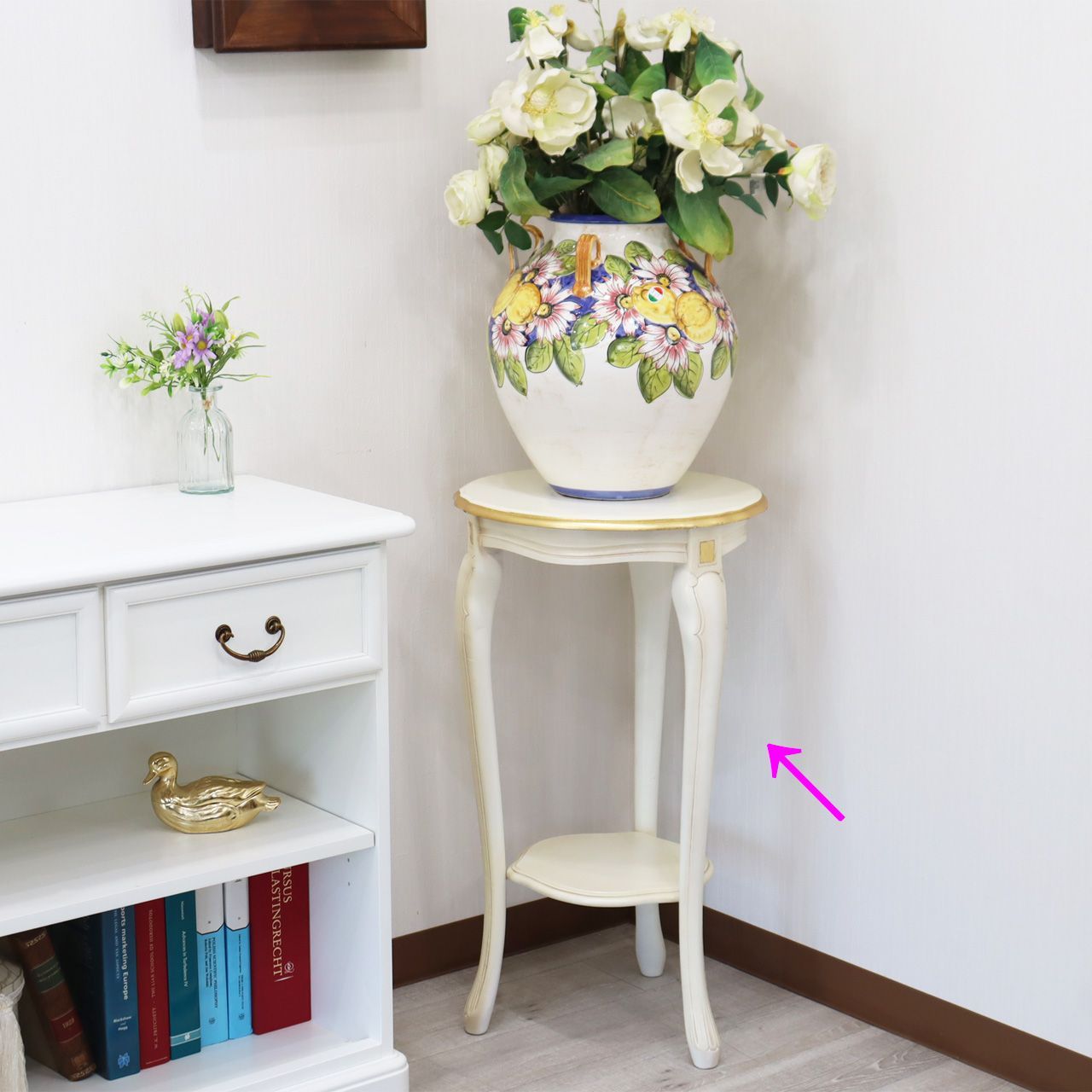 イタリア製 フラワースタンド 花台 コンソール 白家具 45cm-