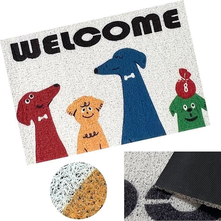 3world 玄関マット 屋外 屋内 泥落とし WELCOME ループマット 犬 猫 SW2179 おすましドッグ 幅80(おすましドッグ(幅80))