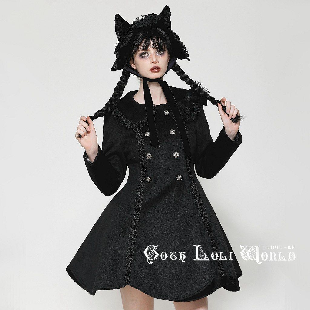 新品✨ジャケット レザー調 フリル 黒 パンク ゴスロリ ロリータ ゴスロリワールド SHT14101 ゴシックファション 燕尾風フリル