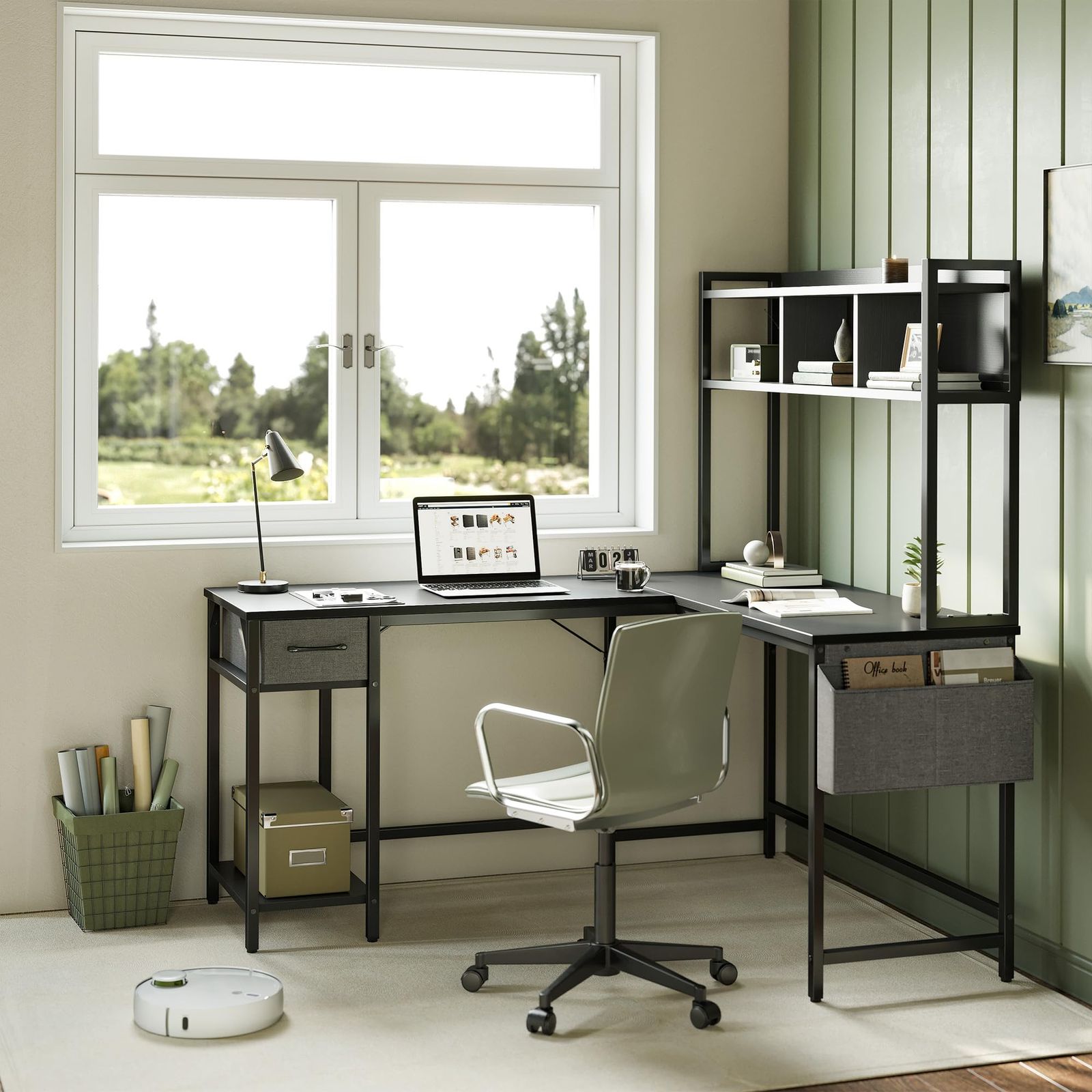 オフィスデスク 学習机 作業机 コーナーデスク 勉強机 ワークデスク 机 在宅勤務 ゲーミングデスク テレワーク 収納シェルフ ラック付きデスク 幅150cm パソコンデスク 奥行120cm L字デスク ブラック Cubiker