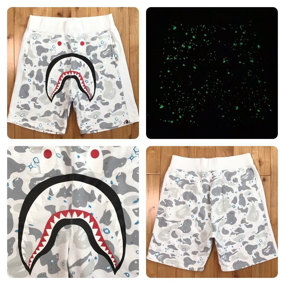 ★蓄光★ Space camo シャーク ハーフパンツ Lサイズ a bathing ape BAPE shark sweat shorts ショーツ  エイプ ベイプ 迷彩 Galaxy