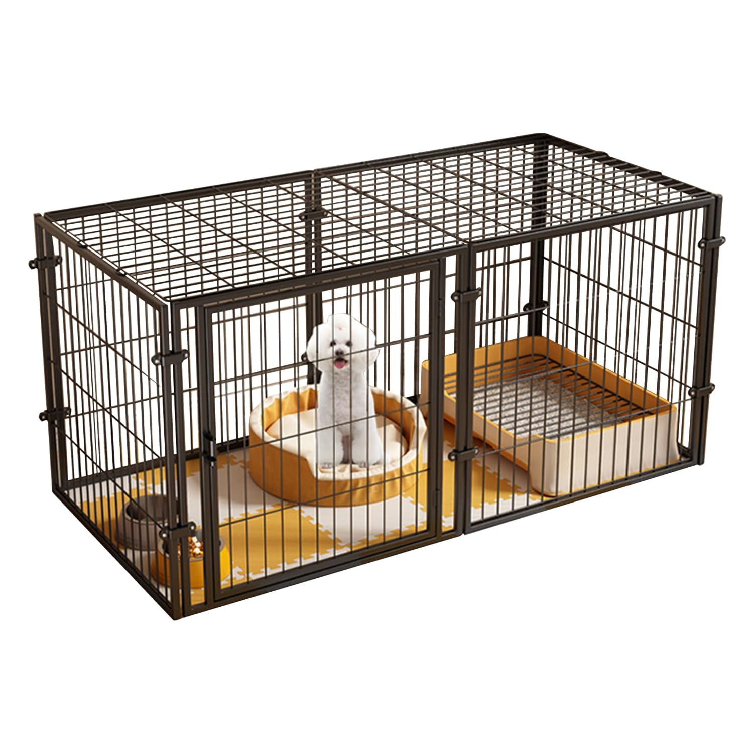 ペットフェンス 中型犬用 小型犬用 ドア付ペットサークル ブラック 60*60*120cm 折りたたみ 金属製 スチール製 犬ゲージ 複数連結 パネル6枚 室内外兼用 ドッグサークル 組立簡単