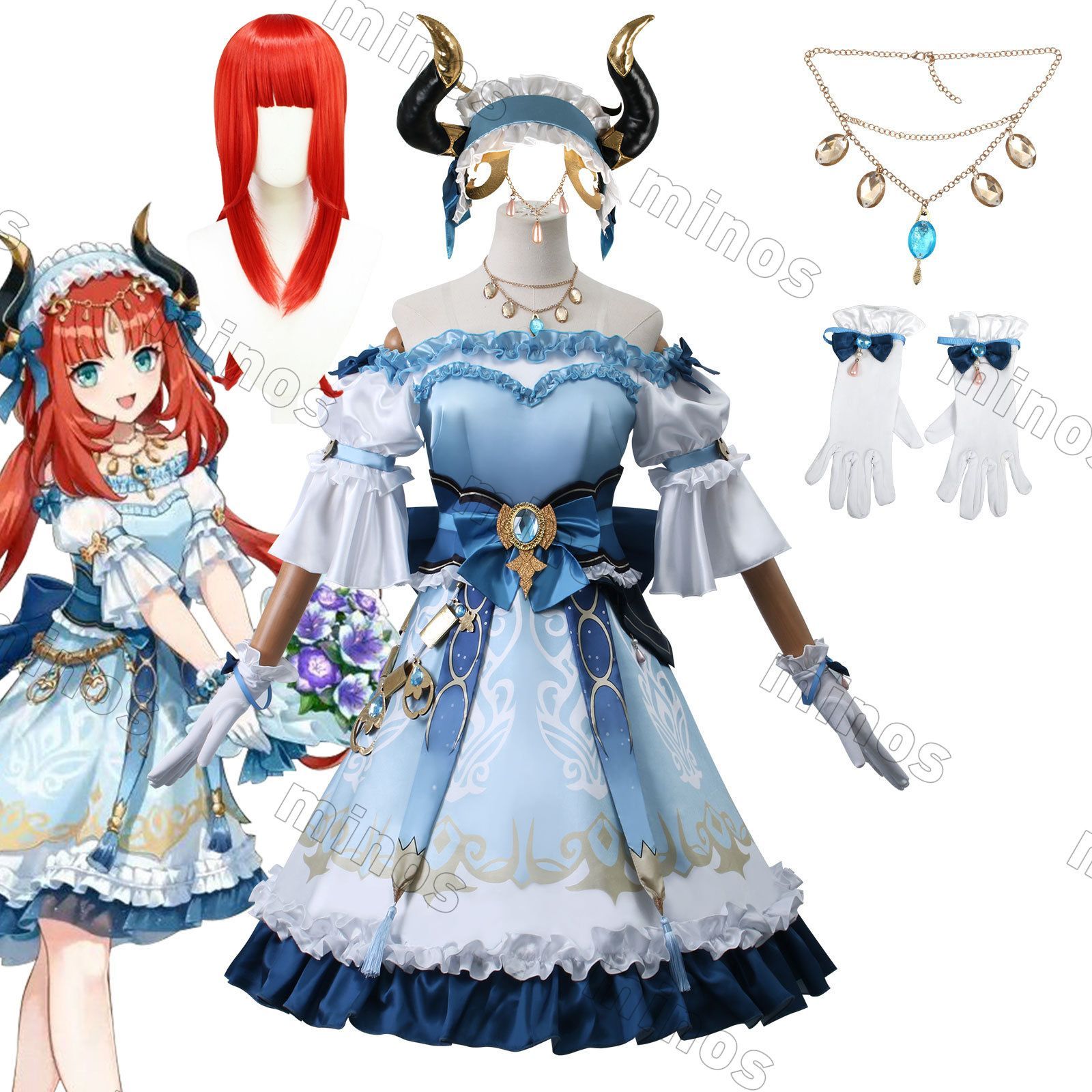 Genshin GIGO コラボ 原神 ニィロウ Nilou キャラクター コスプレウイッグ付き ドレス 優しい 踊り子 インベント コスチューム  ハロウィン クリスマス 人気キャラクター ヒーロー コスプレ - メルカリ