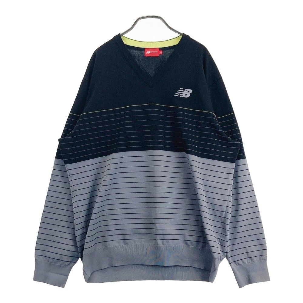 サイズ：6 NEW BALANCE GOLF ニューバランス  長袖ニットセーター ボーダー柄 グレー系 [240101425649] ゴルフウェア メンズ ストスト サイズ：6 NEW BALANCE GOLF ニューバランス 長袖ニットセーター