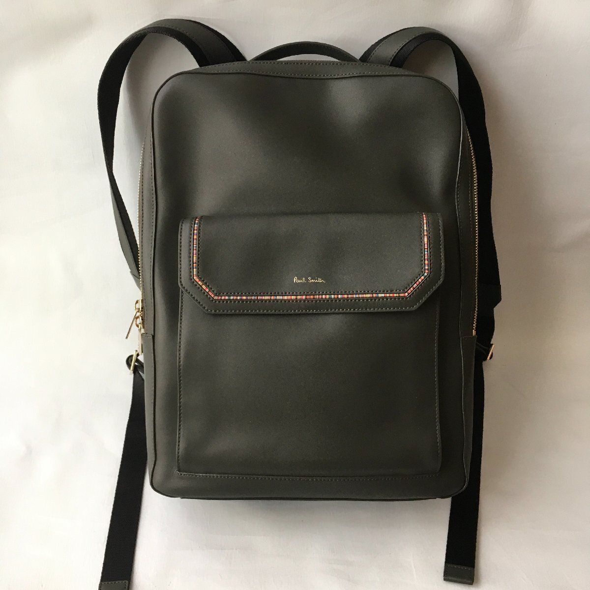 極美品⭐️ポールスミス ストライプインセット スクエアリュック ロゴ 黒 A4 Paul Smith（ポールスミス）の「ストライプインセット スクエア