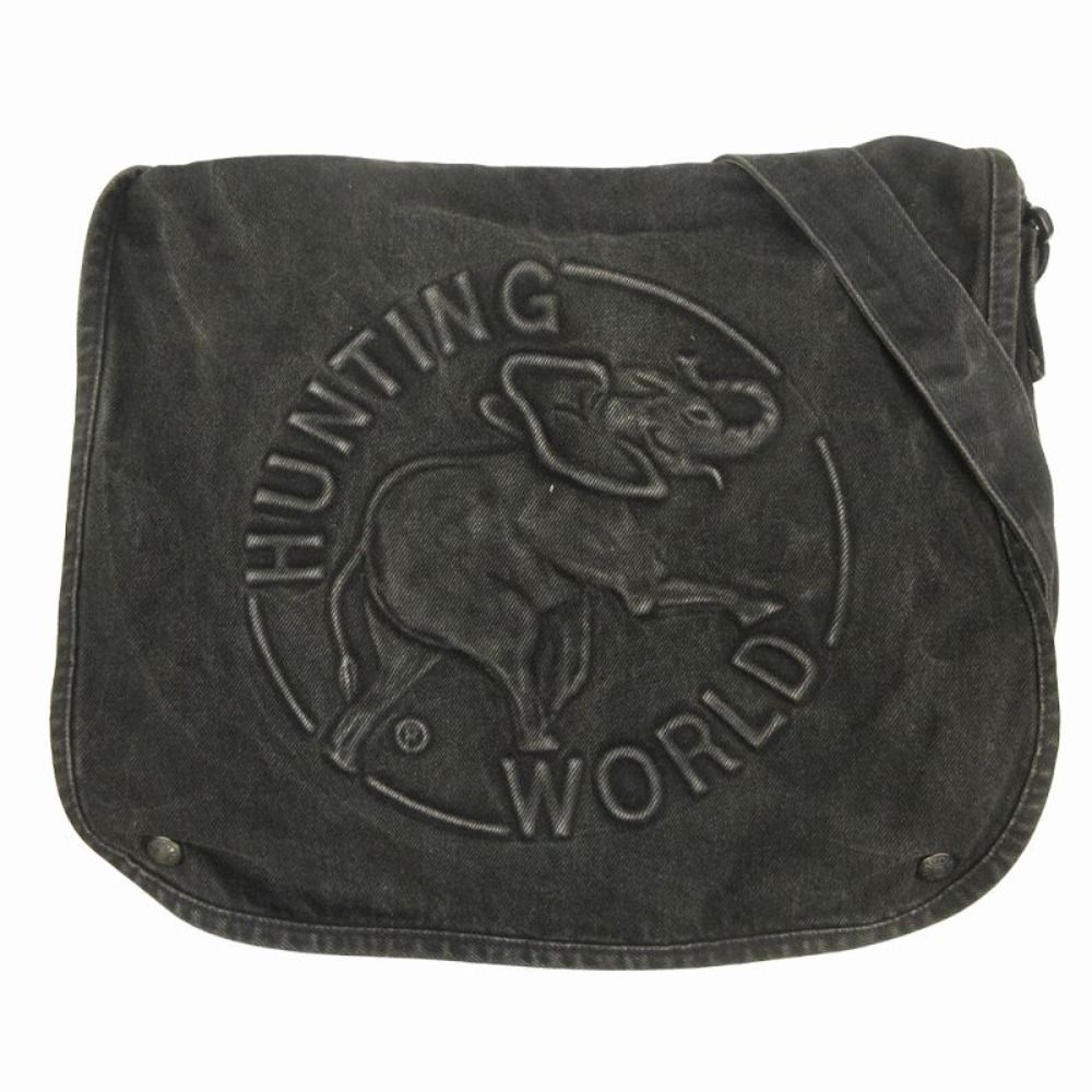 HUNTING WORLD ハンティングワールド デニム エンボスロゴ ショルダー メッセンジャーバッグ 加工 黒 ブラック メンズ レディース 古着
