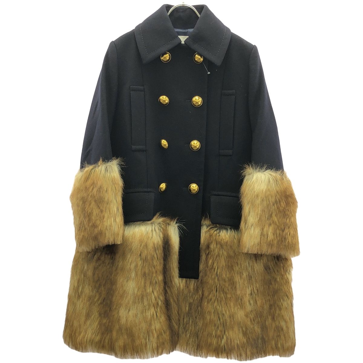 sacai サカイ 17AW フェイクファーメルトンPコート 17-03351 ネイビー