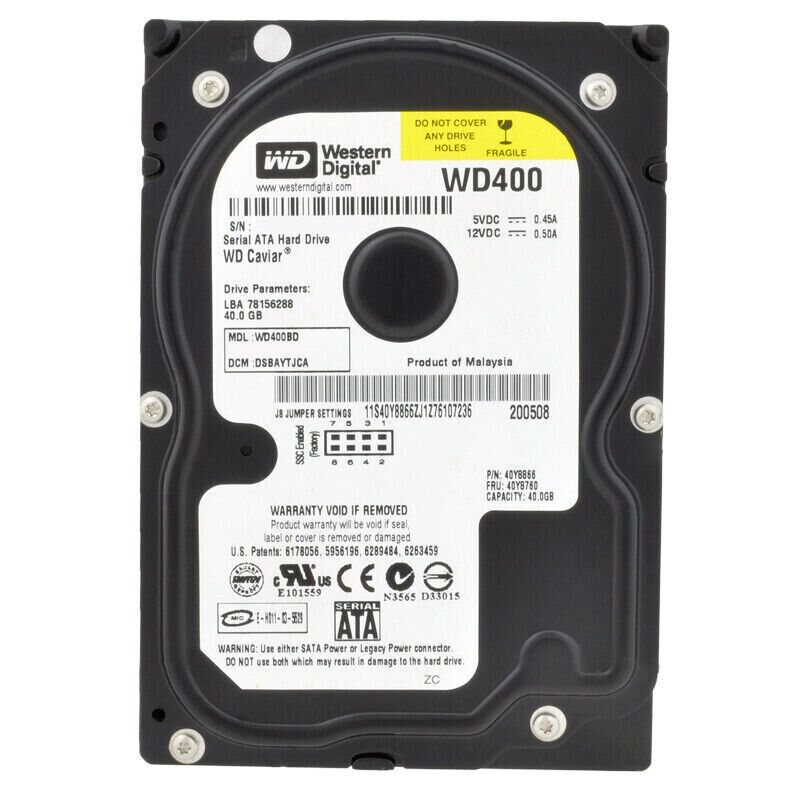 Western Digital WD400BD 40GB 2MB 7200U | Min SATA 3.5 Inch Hard Drive